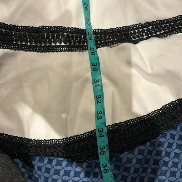 Aqua  white black lace trim loose fur A line mini dress - Picture 10 of 12